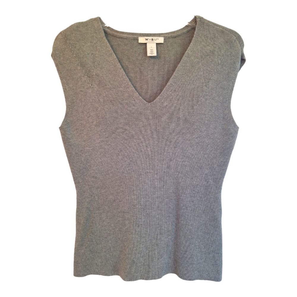White House Black Market V-Neck Rib Knit Sweater Tank Shell Gray Large Stretchy
